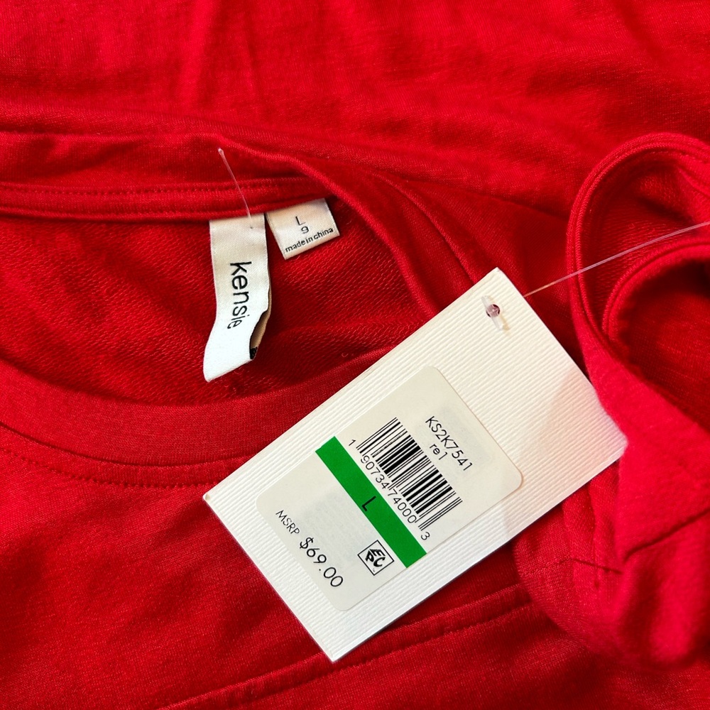 Kensie Cold Shoulder Tie Sleeve Shift Dress Women’s Sz Large Red Valentines New — image 6 of 7